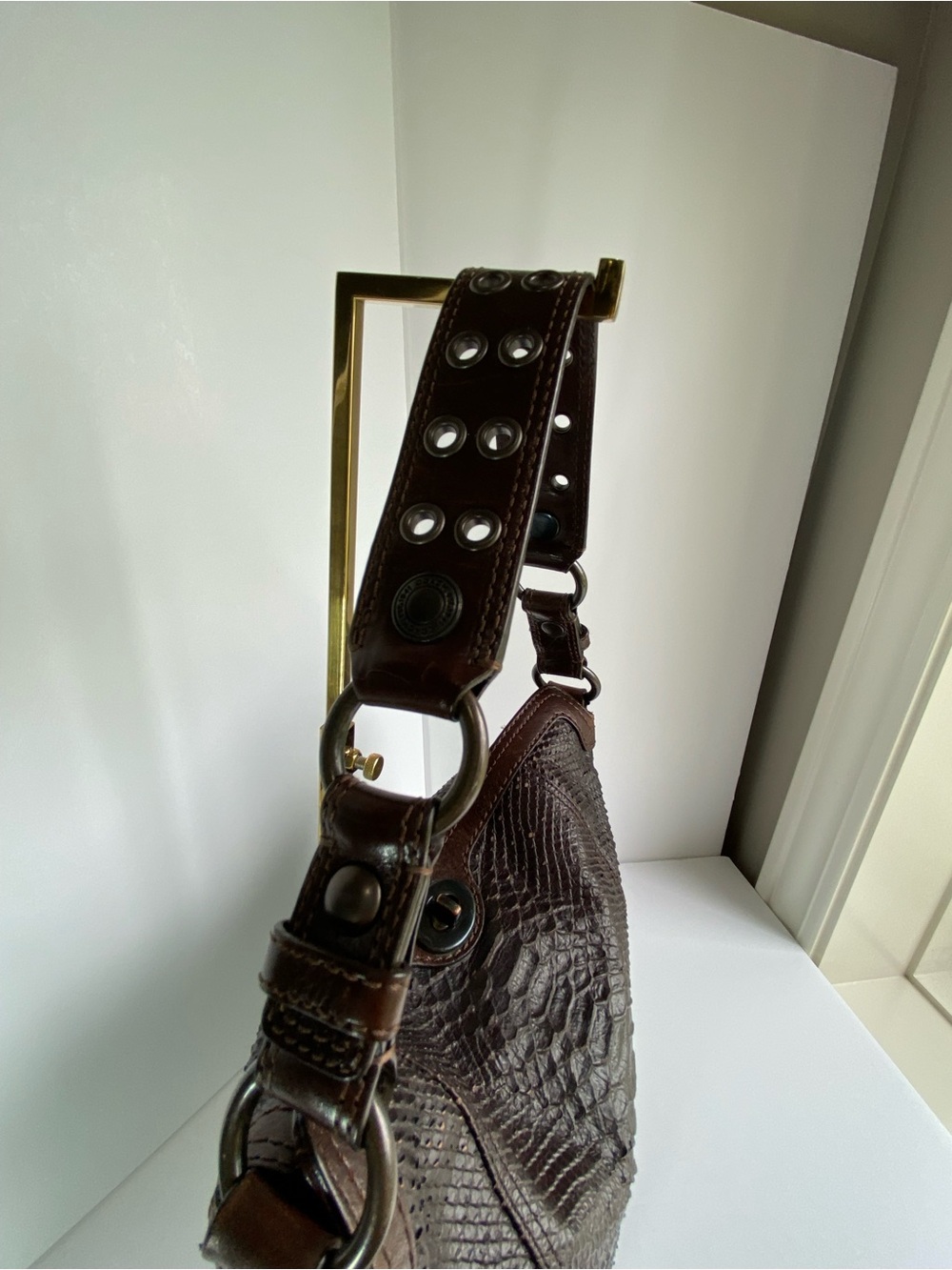 Coach Python Embossed Studded Chelsea Turnlock Dark Brown - Picture 8 of 13